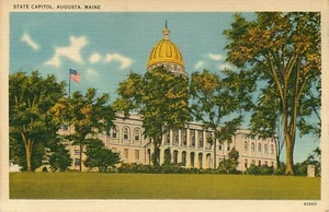 Augusta Maine State Capitol Vintage Leinen Postkarte 1930er  - Bild 1 von 2