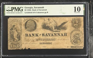 GA $2 Bank of SAVANNAH Georgia 1850s PMG Very Good 10 Haxby  GA-325 G6  scarce! - Picture 1 of 7