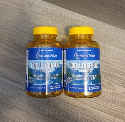 Cod Liver Oil 1000 mg - 120 Rapid Release Softgels Puritan’s Pride Vitamins A D - Image 1 of 2