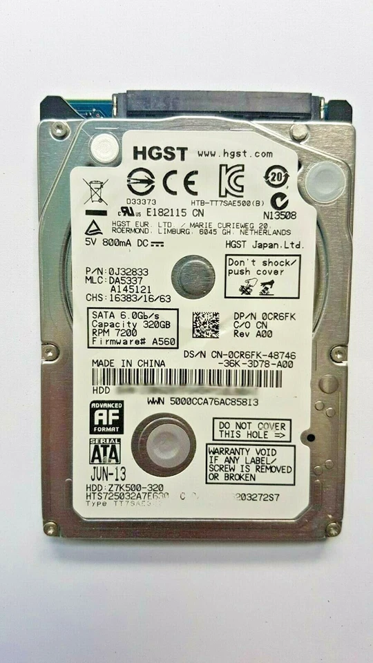 320 GB SATA HGST HTS725032A7E630 Z7K500-320 7200 RPM 2.5" Hard Drive - Image 1 of 1