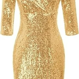 Belle Poque Women's Gold Sequin V-Neck Dress – Size 2XL - Picture 1 of 6