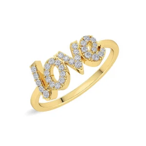 Certified 14K Gold 0.2ct Natural Diamond Love Alphabet Ring - Imagen 1 de 10