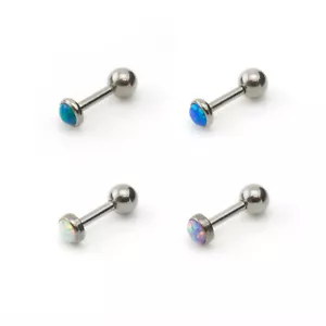 Opal Set Stone Helix Cartilage Tragus Conch Stud With Steel Bar - Picture 1 of 4