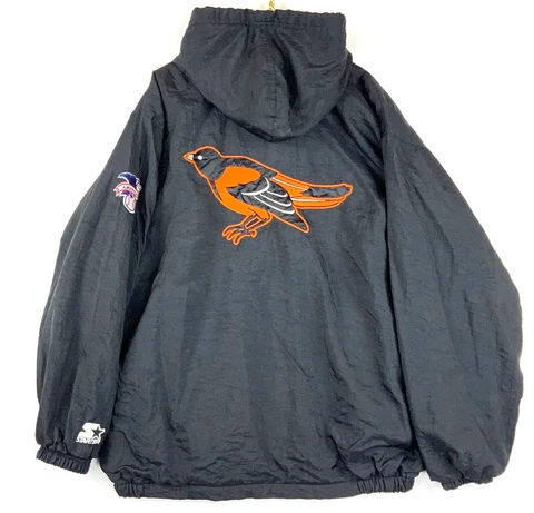 Vintage Baltimore Orioles Starter Full Zip Windbreaker Jacket Medium Black Mlb Cover