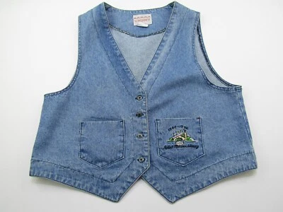 Chaleco de mezclilla Sundance bordado para mujer XL con botones logotipo de bodega de colección Foto 1 de 4