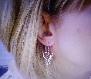 Stainless Steel Cross Heart Design Creative Elegant Dangle Earring Silver Plated - Picture 1 of 3