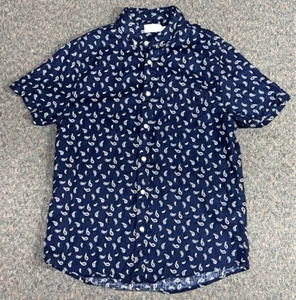 Onia Linen Shirt Men's Size Medium Blue Button Down Short Sleeve Paisley - Picture 1 of 13
