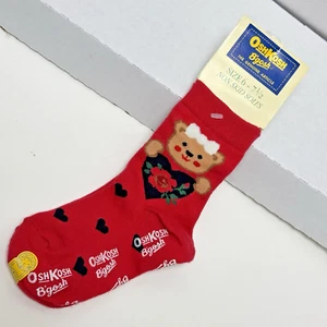 Vtg OshKosh B’Gosh Socks Red Valentine’s Bear Hearts Girl 2T 3T 4T 5T Non Skid - Picture 1 of 8