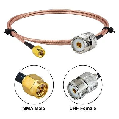 2Pc RG316  50Ohms UHF SO239 Female PL259 to SMA Male Plug Coaxial Adapter Cable - Image 1 of 4