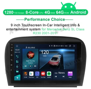 8Core 4+64GB Android 14 Apple CarPlay Stereo Radio GPS For Mercedes-Benz SL R230 - Picture 1 of 13
