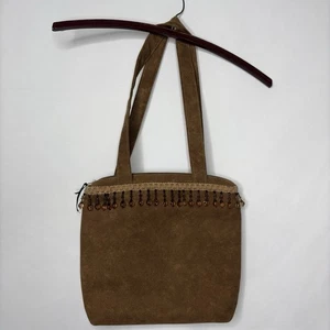 Kathy Saxs Purse Suede Beaded Rare Katysaxs.com Purse Brown Zip Closure Boho Hip - Picture 1 of 8