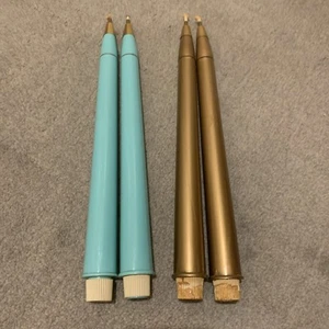 2 Pairs Mid Century Gold Turquoise Metal + Plastic Oil Fillable Candle Sticks - Picture 1 of 8