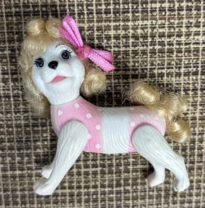 Polly Pocket Pets Puppy Dog White in Pink Polka Dot Bathing Suit with hair - Picture 1 of 6