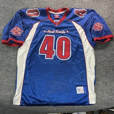 复古 Hard Knocks 足球球衣男式 XL 蓝色红色 40 刺绣 1992 年纽约 90 年代 — 第 1/4 张图片