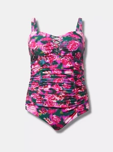 Traje de baño Torrid Slim Fix con aros celosía de una pieza talla 2 rosas borrosas florales - Imagen 1 de 7