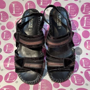 La Plume SANDALO PELLE NERO/ORO cinturino punta aperta slingback scarpe taglia 10/41 - Foto 1 di 8