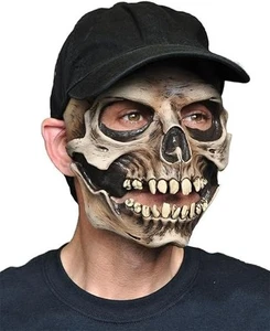 Men`s Skull Cap Mask with Moving Jaw Adult Scary Skeleton Halloween Face Mask - Picture 1 of 2