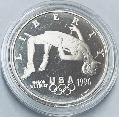 1996-P $1 Atlanta Olympic High Jump Commemorative Silver Dollar Proof - Image 1 of 2