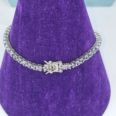 Joan Rivers Bracelet Tennis Purple Crystal Glass Silver Tone Vintage 7" Long - Изображение 1 из 4