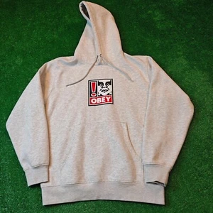 Obey Felpa con Cappuccio Uomo Grigio Medio Pullover Pesante Stampa Grafica Logo Swag Drip - Foto 1 di 11