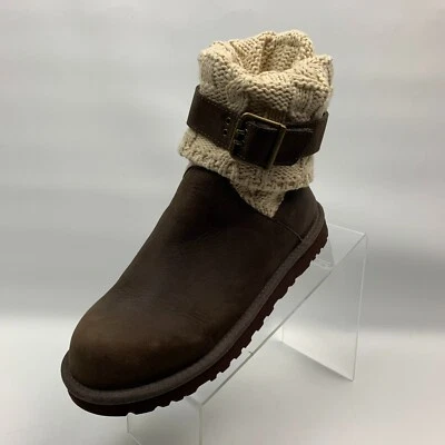 UGG Australia Cassidee Botines Cuero Marrón Beige Cable Tejido Puño Talla 8 Foto 1 de 4