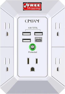 5 Outlet Extender Surge Protector Multi Plug Wall Adapter USB Charger Ports with - Picture 1 of 8