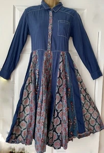 Vestido ESTE con FABINDIA 8 Azul Algodón Estampado a Mano Panelado - Imagen 1 de 17