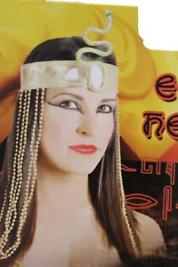 Mujeres Cuentas Largas Banda Frente Moda Cabeza Serpiente Cleopatra Disfraz Lentejuelas Doradas - Imagen 1 de 12