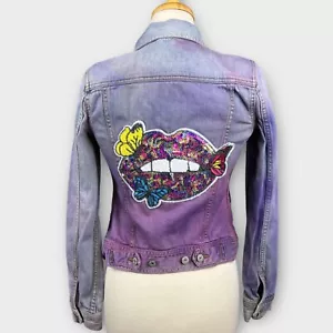 Abercrombie Custom Dyed Sequins Denim Trucker Jacket Girls L Boho Indie Festival - Picture 1 of 24