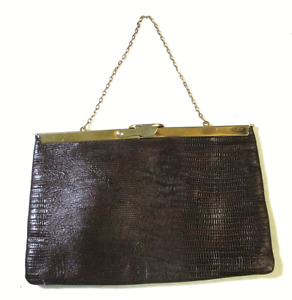 Vintage Brown Natural Lizard Purse Small Bag 1940s-50s Handbag/Clutch Gold Hdwe