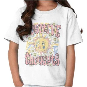 Boho Celestial Sun Face Positive Thoughts Girls Youth Crewneck T Shirts Tees - Picture 1 of 7