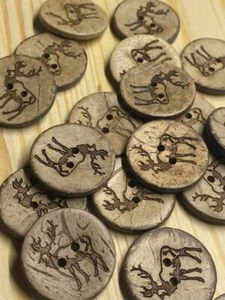 50Pcs Deer wooden button-carved,25mm,2 holes for sewing and decorative - Picture 1 of 7