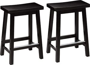 Solid Wood Saddle-Seat Kitchen Counter-Height Stool, 24-In, Set of 2