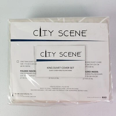 NWOT City Scene 1 King Duvet/2 Sham Set Gray White Demi Microfiber Polyester - Image 1 of 4