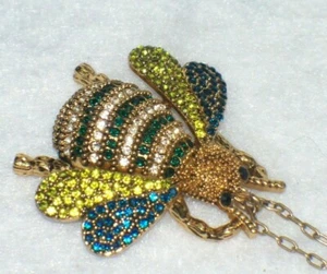 FABULOUS! ANN TAYLOR RHINESTONE LOADED BUMBLEBEE NECKLACE PENDANT NEW WITH TAG - Picture 1 of 4