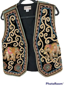 Vintage Carol Horn Workshop Artsy Boho Hippie Colorful Embroidered Vest Elephant - Picture 1 of 10