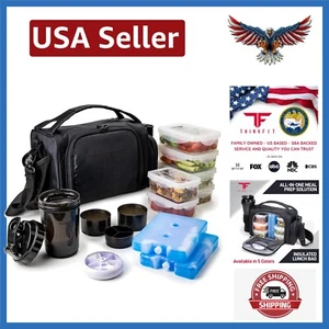 Black Insulated Lunch Box with 6 Portion-Control Containers & Organizer - Picture 1 of 11