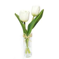 Mini Artificial Flowers Tulips Bouquet in Glass Vase, Home Decor Ornament Wed...