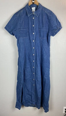 Maxi Vestido De Colección LAURA ASHLEY US 12 Azul Denim Botón Delantero Manga Corta Modesto Foto 1 de 3