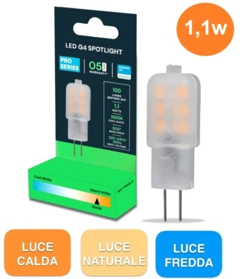 LAMPADINE LED 1,1W 12V G4 BISPINA VT-201  V TAC MINILAMPADINA MINI chip Samsung - Immagine 1 di 4