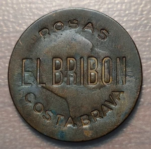 ESPAÑA MEDALLA ALFONSO XIII 10 CENTIMOS CONTRAMARCAS PUBLICIDAD EL BRIBON ROSAS - Picture 1 of 2