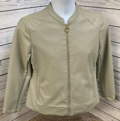 Michael Kors Ladies Faux Leather Bomber  Jacket Coat Olive Green Medium UK 10 - Image 1 of 4