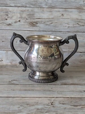 Vintage  F.B. Rogers Holloware Sugar Bowl Silverplate Loving Cup Style Shabby - Image 1 of 4