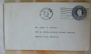  Scott #U436-- 3c EMBOSSED STAMP** Franked Denver Co **9/12/40 - Picture 1 of 2