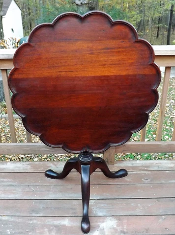 Authentic Antique 1800's American Tilt Top Table Hand Carved Pie Crust Mahogany Cover