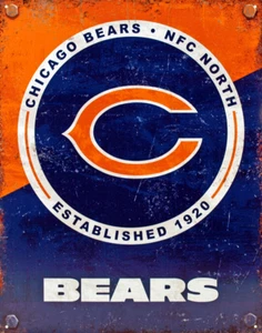 Letrero de lata de metal del equipo de fútbol americano de los Chicago Bears de la NFL - Imagen 1 de 3