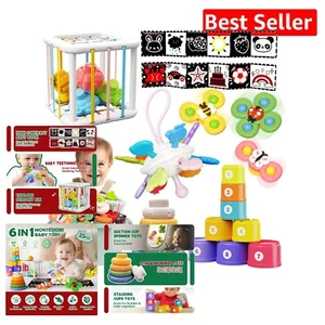 Versatile Infant Toy Combo - Baby Book, Teething, Sensory & Stacking Toys - Picture 1 of 8