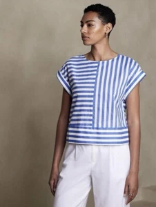 NWT Banana Republic Medium Button Back Blue & White Stripe Top With Extra Button - Picture 1 of 7