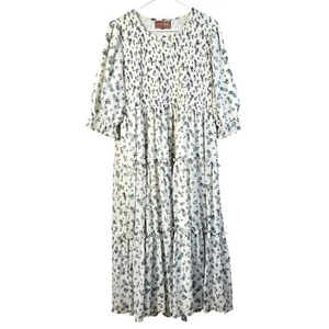 Jessakae Tiered Maxi Dress Women's 3XL Blue White Floral Smocked Cottagecore - Picture 1 of 12