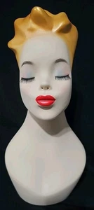 Vintage MCM 18.5" Fiberglass Mannequin Bust Spike Hair Full Makeup - Picture 1 of 15